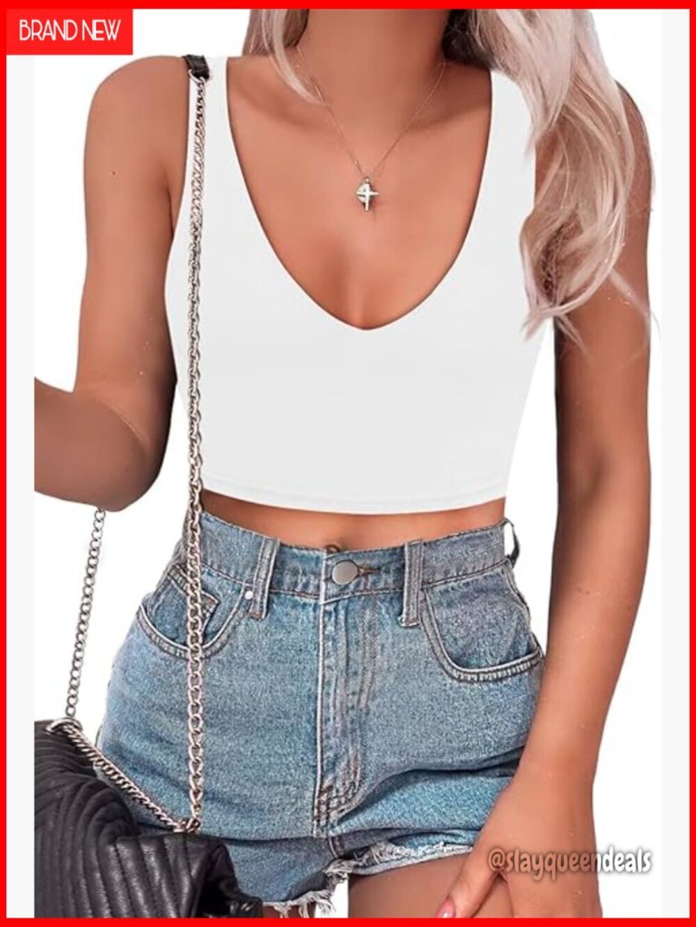 Sleeveless Deep V Neck Backless Crop Top Slim Fit Double Lined